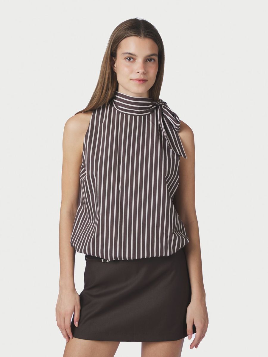 Veda Wide Stripe Top Dark Brown