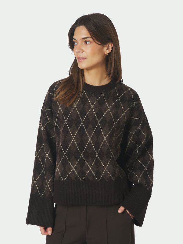 Kick Check Knit Blouse Dark Brown