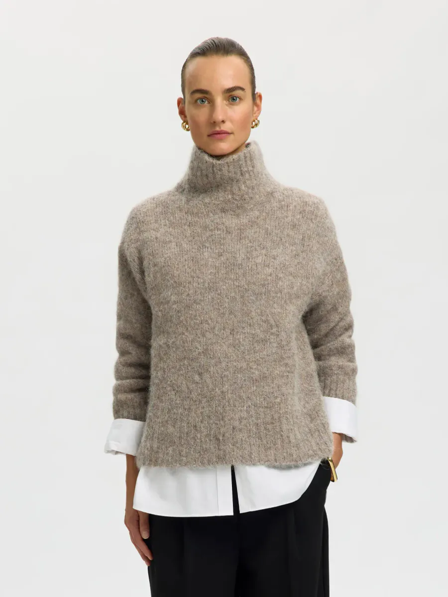 Slfgabriella Ls Knit High Neck Steel Gray