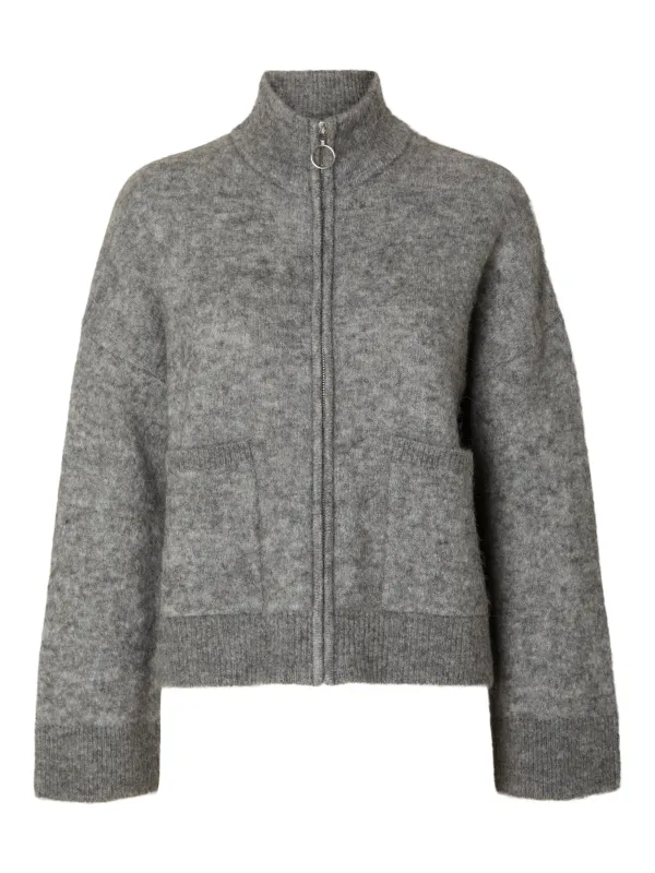 SlfSia Knit Zipper Cardigan Medium Grey