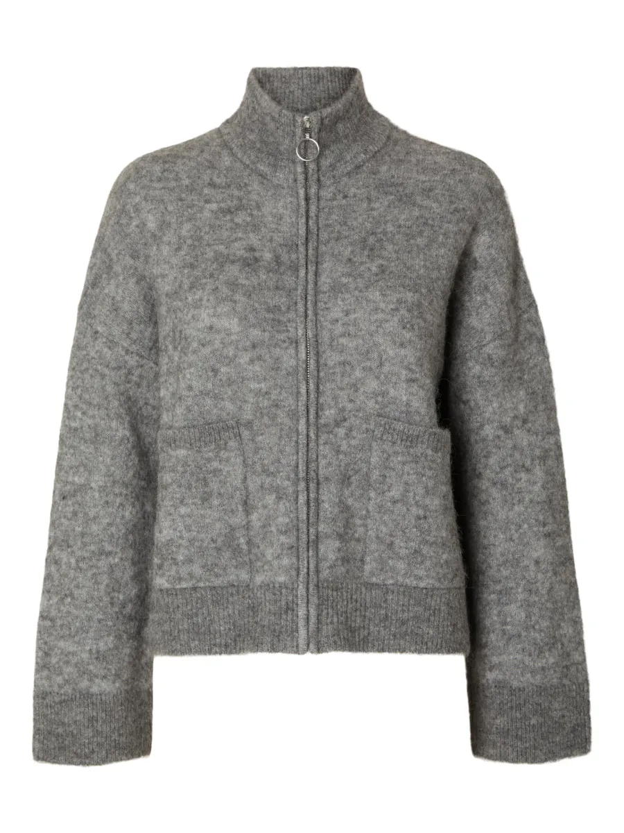 SlfSia Knit Zipper Cardigan Medium Grey
