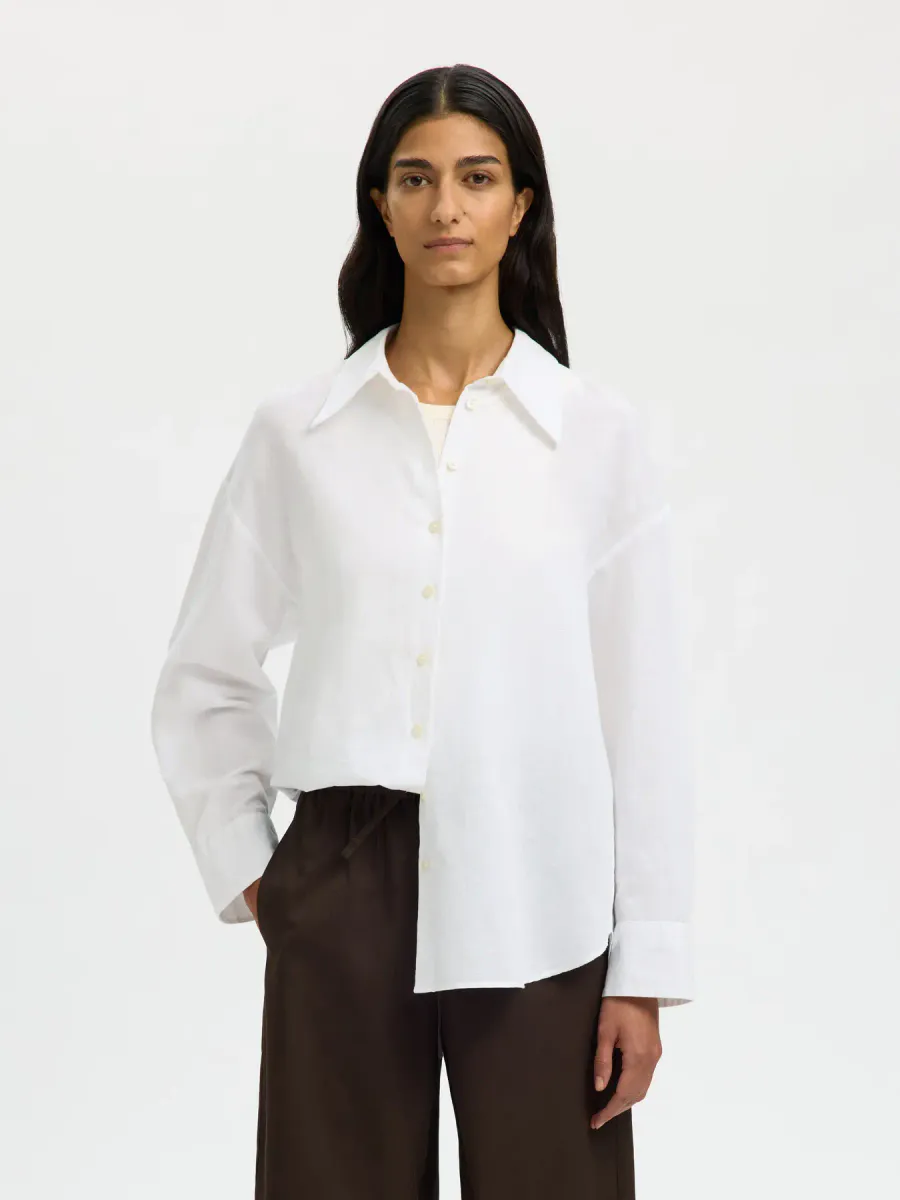 SlfCleo Oversize Linen Blend Shirt Bright White