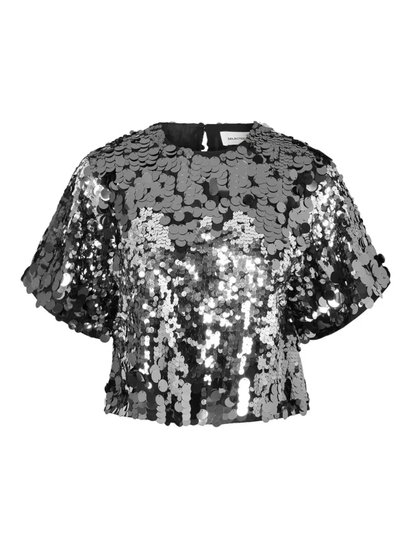 SlfTana Sequins Top Silver
