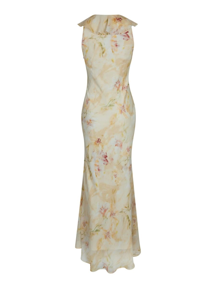 Zella Chiffon Print Dress Dusty Yellow