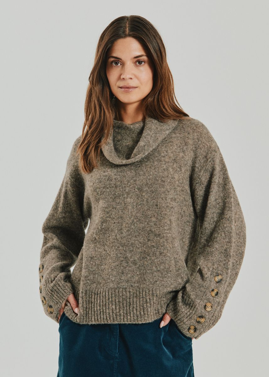 Alpa Pullover Button Detail Morel Melange