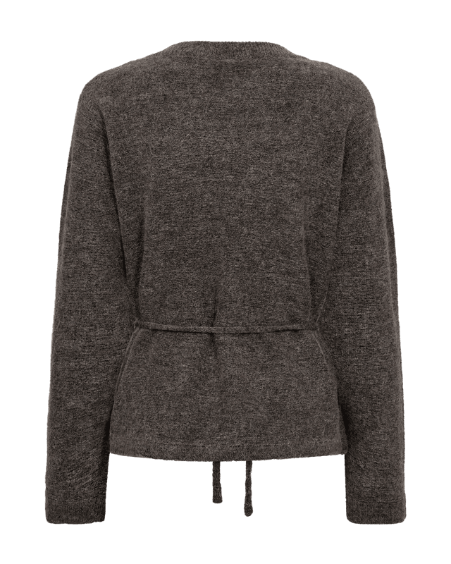 Moto Cardigan Plain Knit Belt Coffee Bean Melange