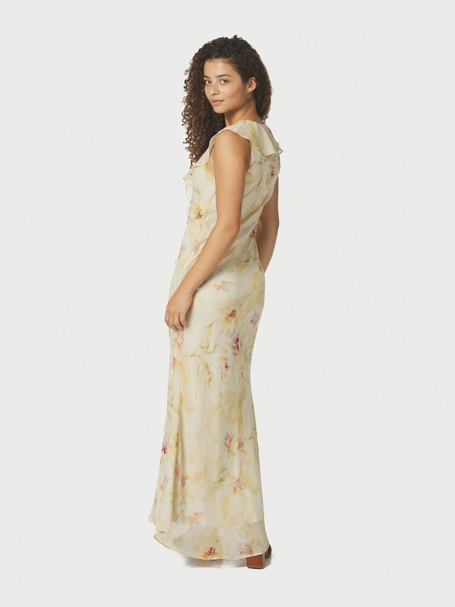 Zella Chiffon Print Dress Dusty Yellow