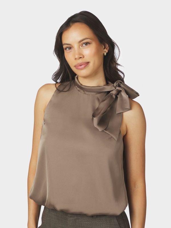 Veda Drapy Sateen Top Dark Dark Taupe