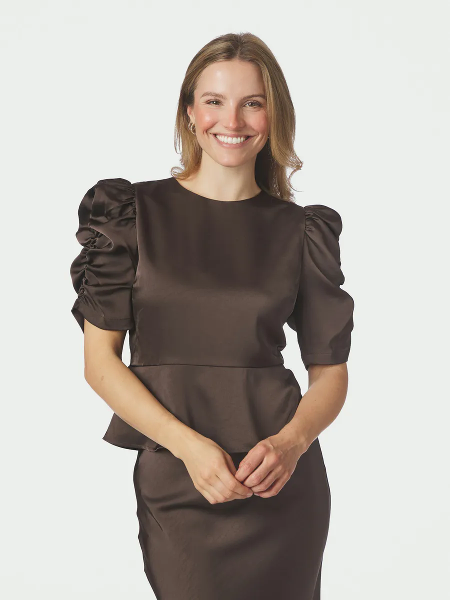 Benua Heavy Sateen Blouse Dark Brown