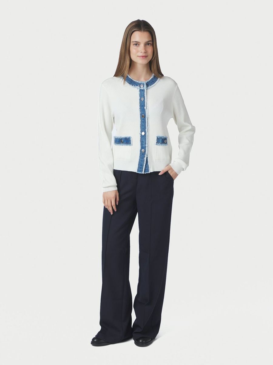 Zelma Knit Denim Cardigan White