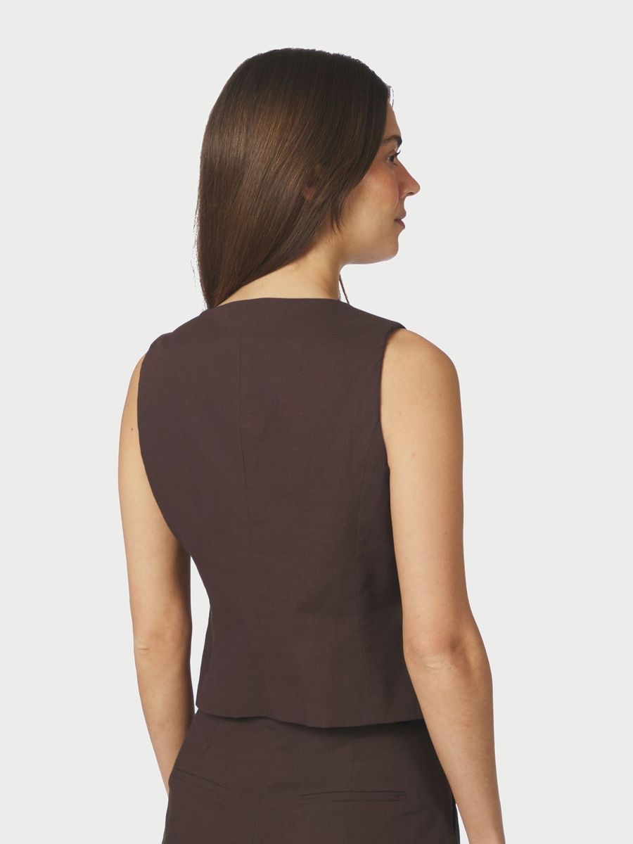 Yula Linen Waistcoat Dark Brown