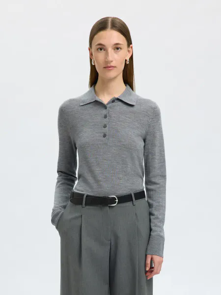 Hovedbilde SlfThea Ls Knit Merino Collar Neck Medium Grey ...