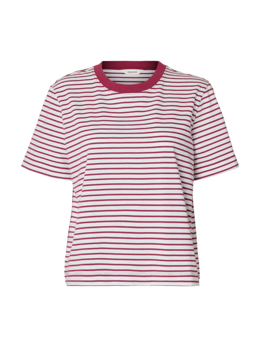 Slfessential Striped Boxy Tee Anemone/ Bright White