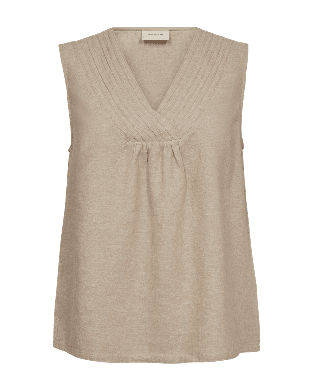 Lava Top V-neck Pintucks Detail Sand Melange